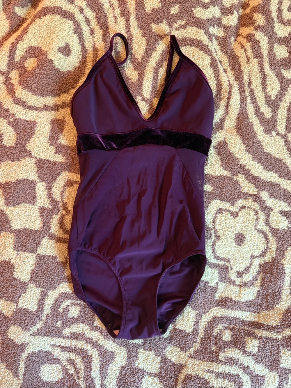 Eleve Dancewear Plum Velvet-Trim Dance Bodysuit